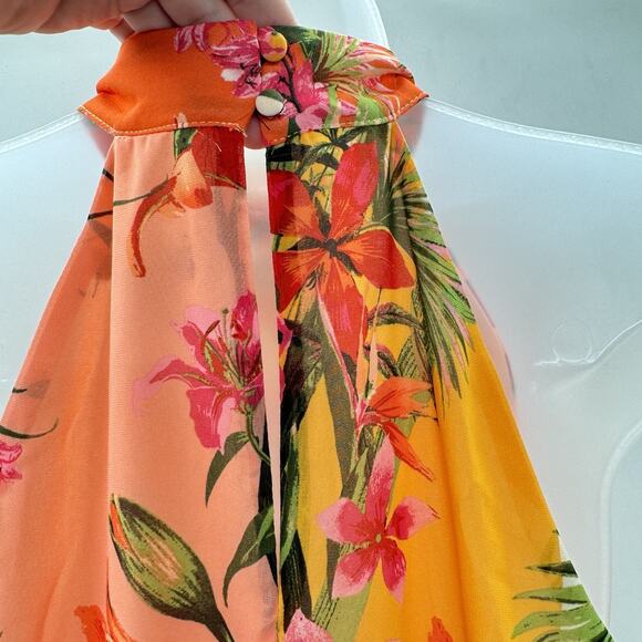 Maggy London Tropical Floral Halter Midi Dress Sz 6 Multicolor Hawaiian Wedding - Picture 5 of 12